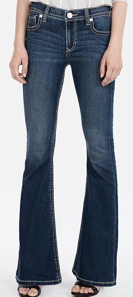 Mid Rise Thick Stitch Stretch Bell Flare Jeans