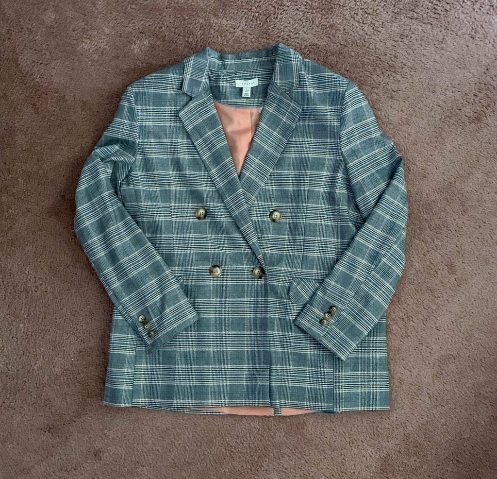 Topshop Double Breasted Plaid Blazer